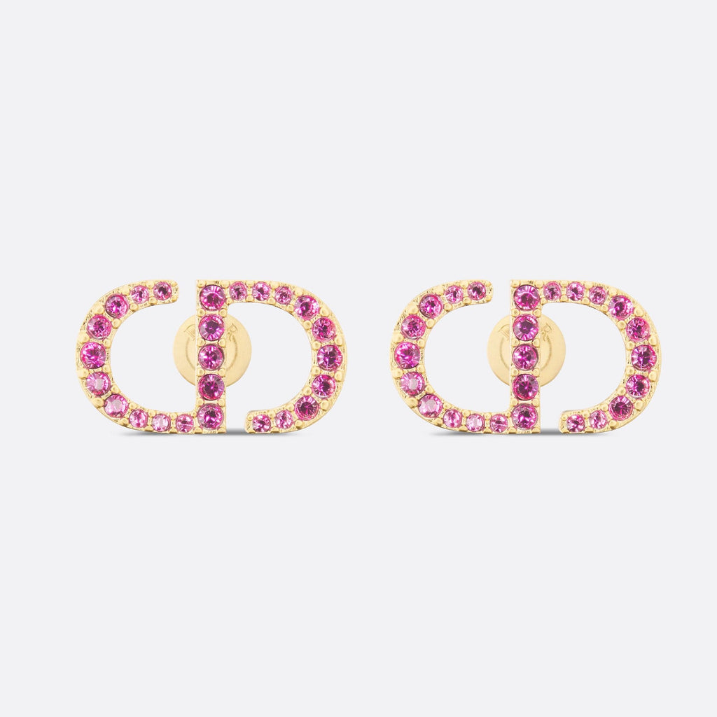18K Petit Dior Stud Fuchsia Crystals Earrings