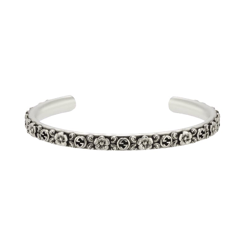 Double Gucci Interlocking Gucci Cuff With Flowers Bracelet