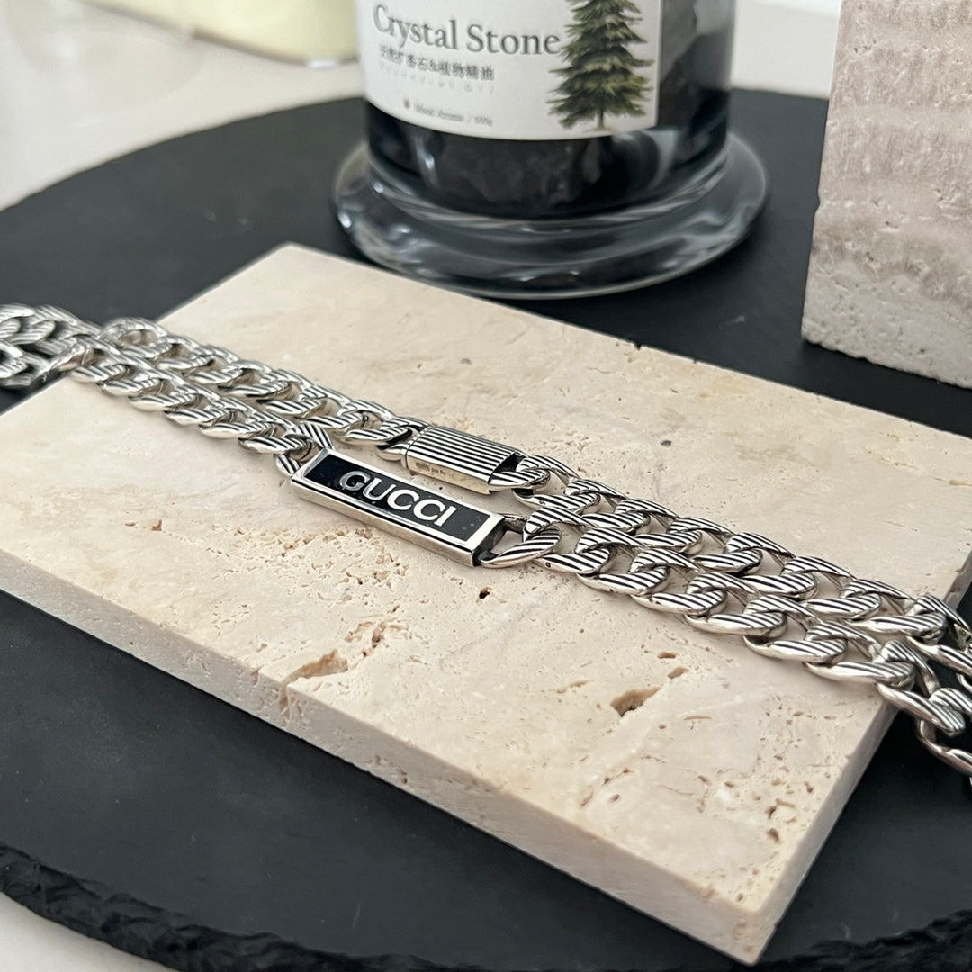 Double Gucci Logo Enamel Chain Necklace