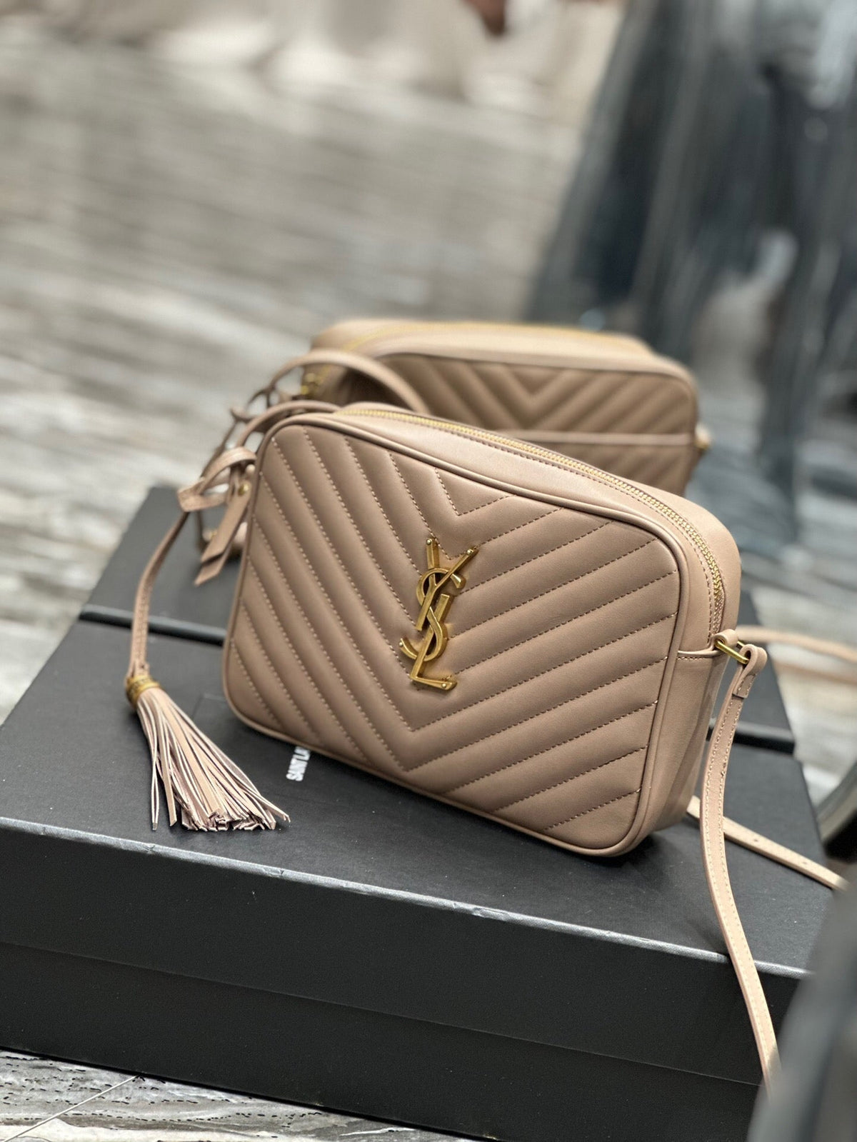Quilted Leather Camera Bag with Tassel Detail