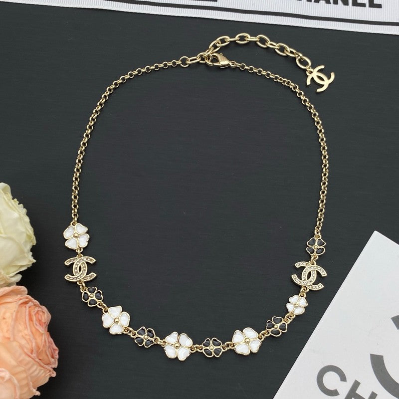 18K  Chanel Black & White Camellia Necklace