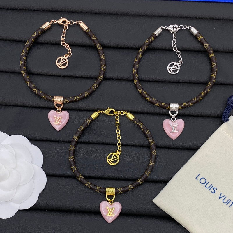 18K Louis Vuitton Leather Pink Heart Bracelet