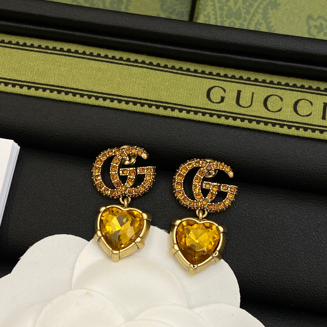 18K Double Gucci Yellow Crystal Earrings