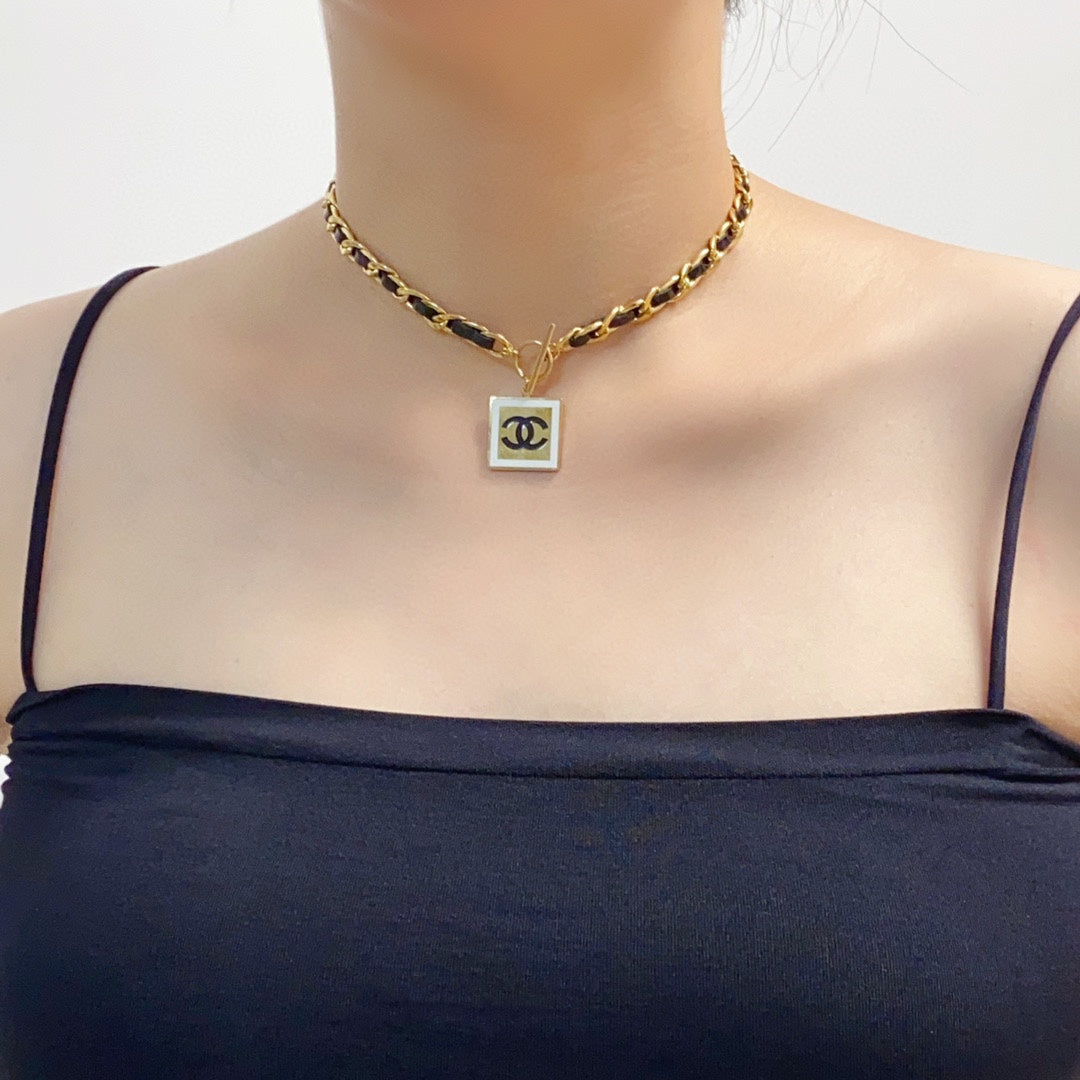 18K  Chanel Leather Choker Necklace