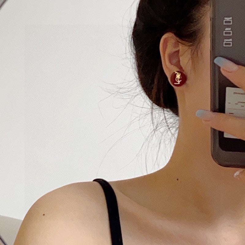 18K YSL White & Red Earrings