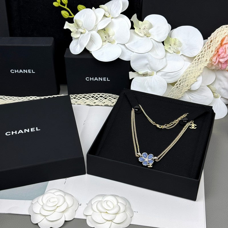 18K  Chanel 26C Blue Flower Choker Necklace