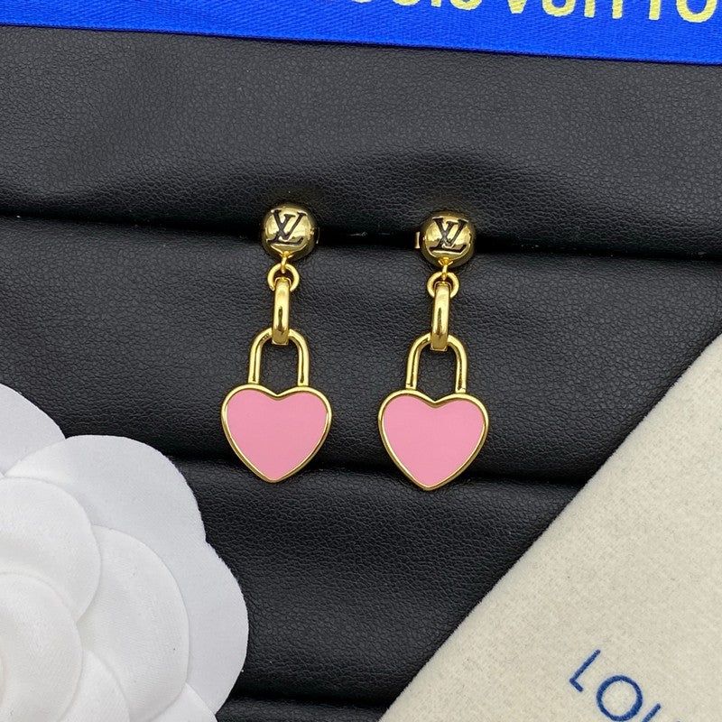 18K Louis Vuitton Pink Heart Gold Earrings