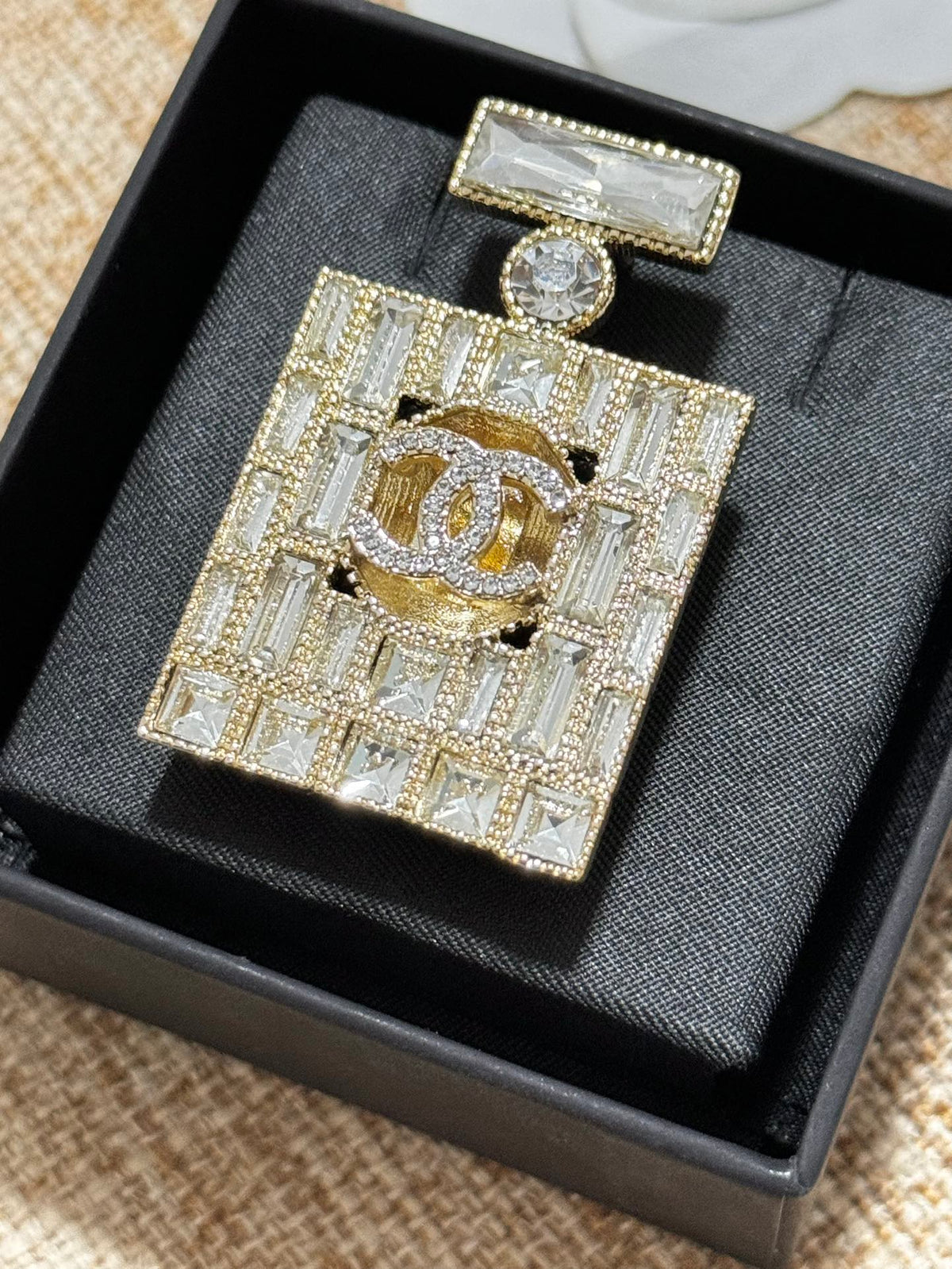 18K  Chanel Perfume Bottle Crystals Brooch