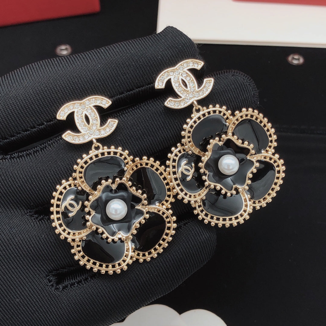 18K  Chanel Camellia Diamond Earrings