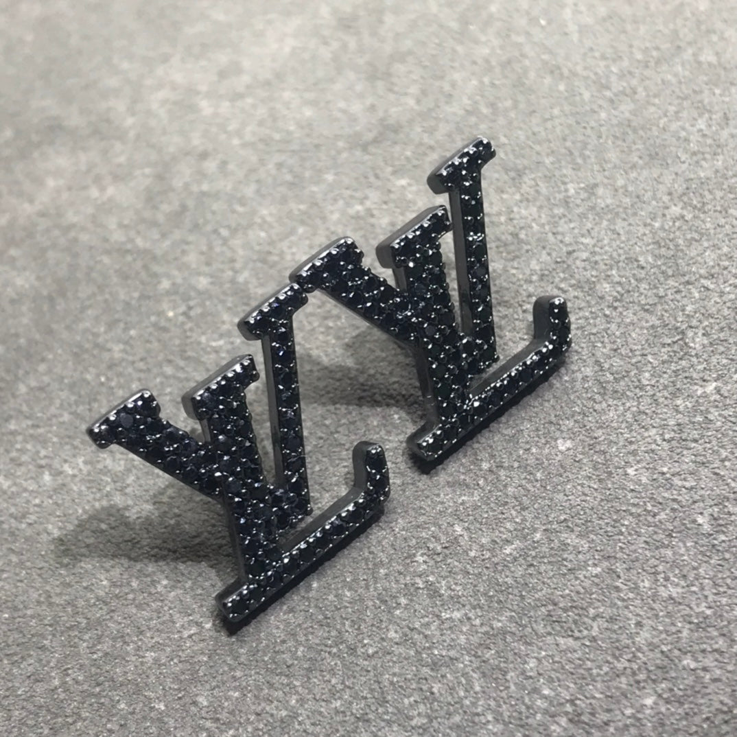 18K Louis Vuitton Iconic Black Crystal Stud Earrings