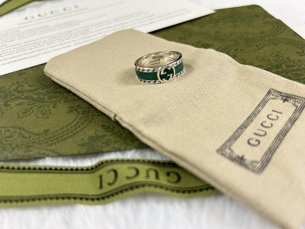 Double Gucci Interlocking Gucci Turquoise Enamel Ring