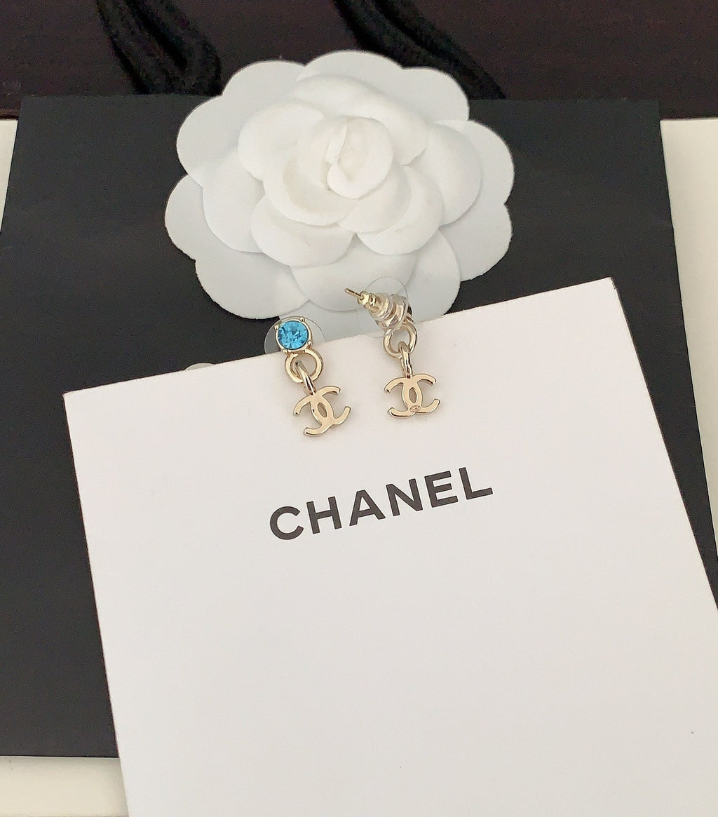 18K  Chanel Blue Crystal Earrings