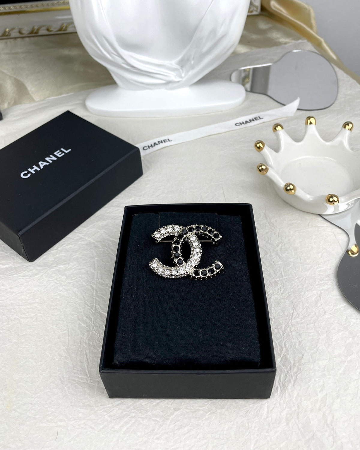 18K  Chanel Black & White Crystals Brooch