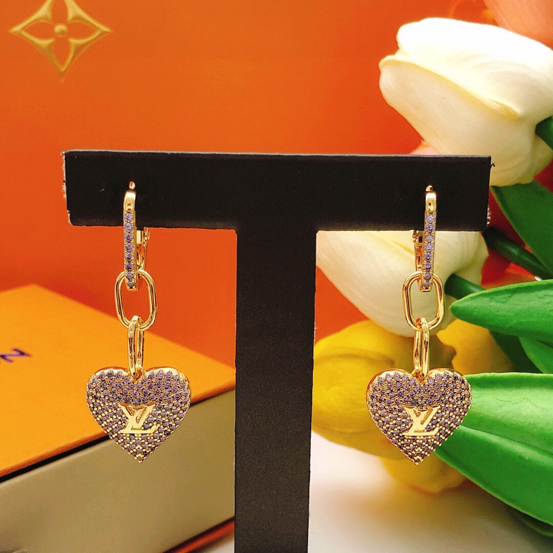 18K Louis Vuitton Heart Diamond Earrings