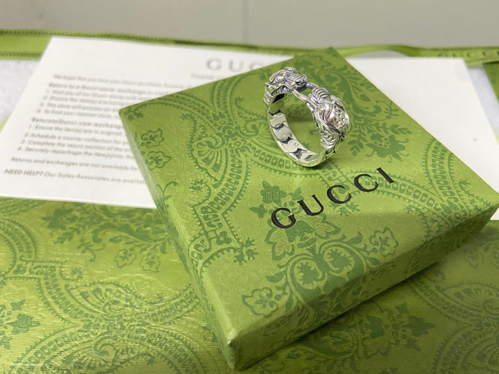 Double Gucci Tiger Head Chain Ring