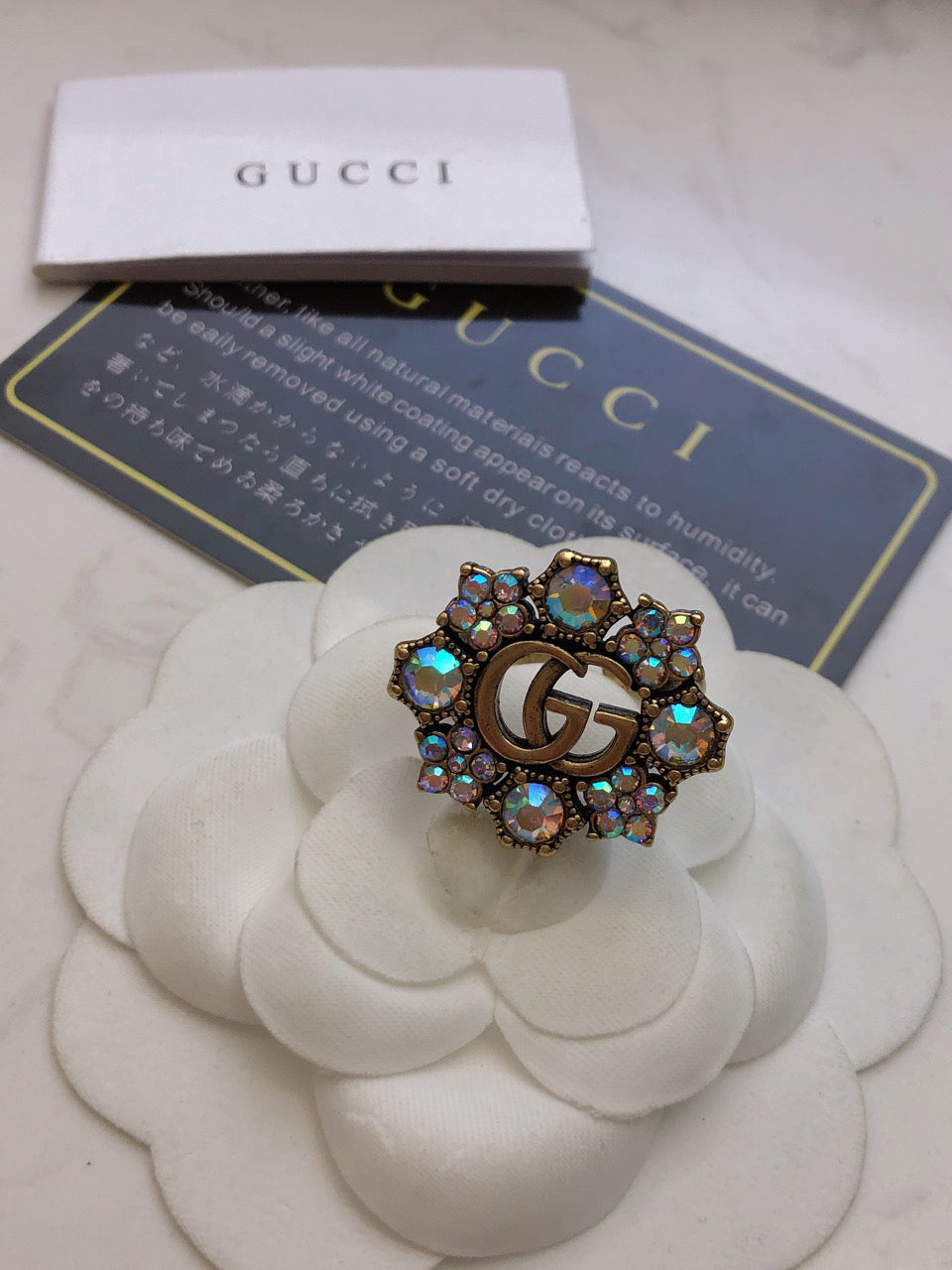 18K Double Gucci Crystal Flower Ring
