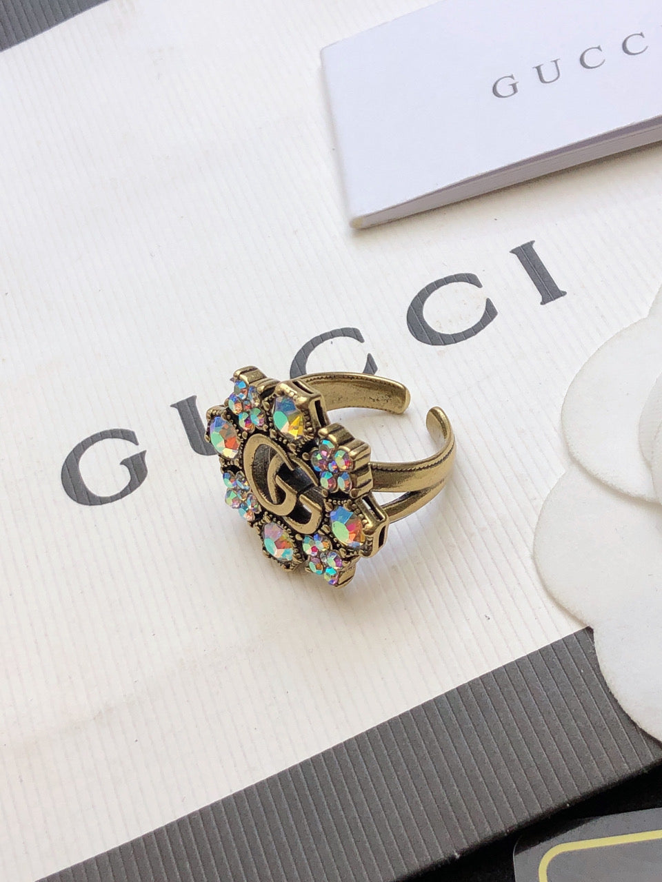 18K Double Gucci Crystal Flower Ring