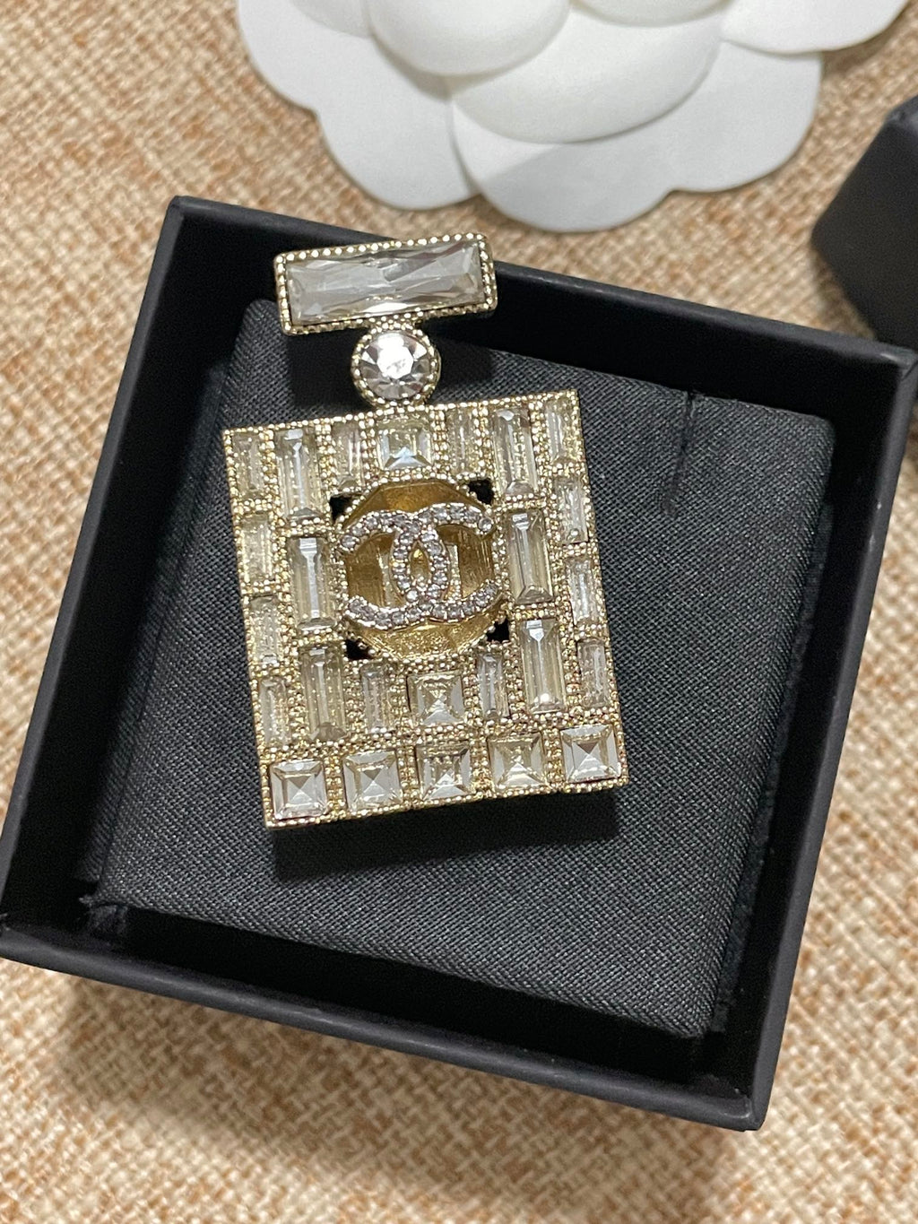 18K  Chanel Perfume Bottle Crystals Brooch