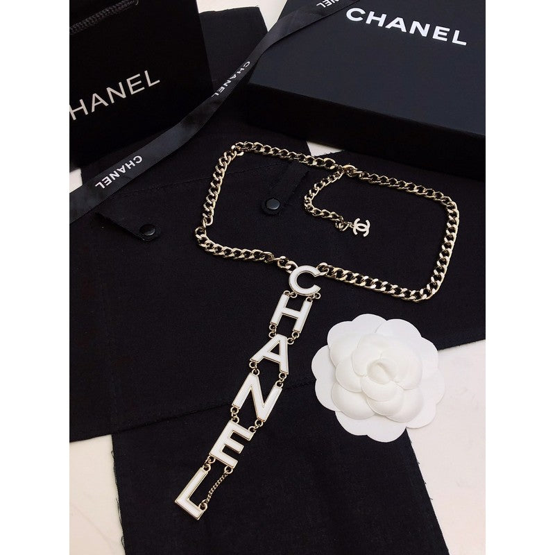 18K  Chanel 22S Big White Logo Necklace