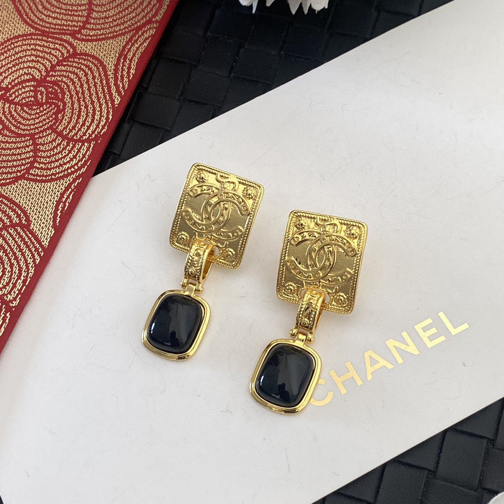 18K  Chanel Black Crystal Earrings