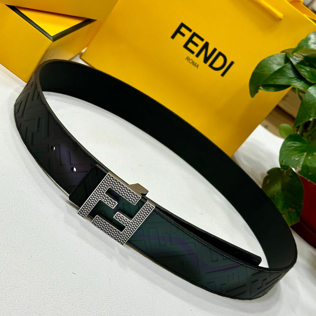 Gradient Monogram Leather Belt with Textured Buckle Width 4.0cm